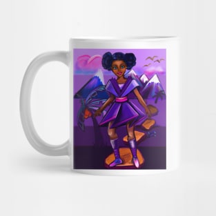 Anime girl with two puffs. Black afro anime girl in purple space fantasy scene ! beautiful  black girl with Braided hair, blue eyes, Cherry pink lips and dark brown skin. Hair love ! Mug